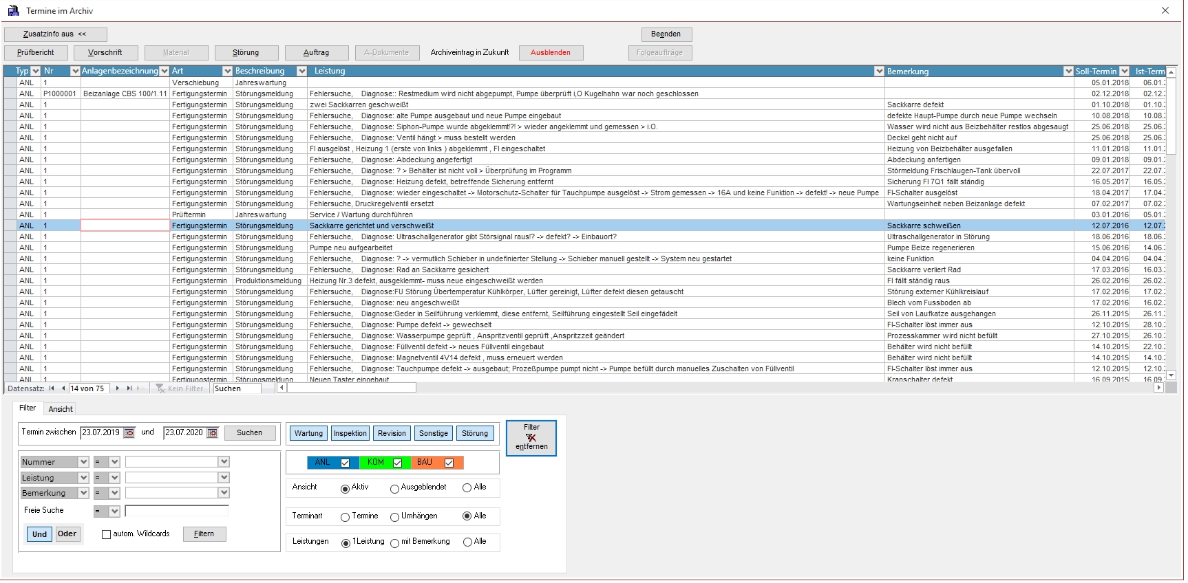 Wissensdatenbank im Instandhaltungsmanagement in der Instandhaltungssoftware, CMMS Software, Wartungssoftware FAKOS